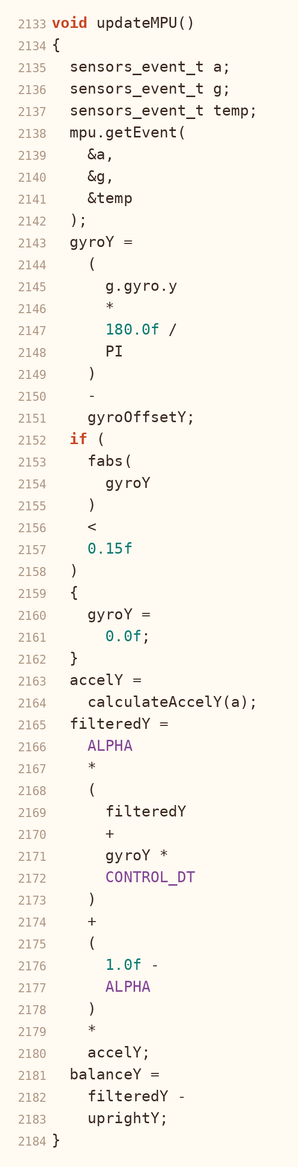 Code: Sensor reading and complementary filter